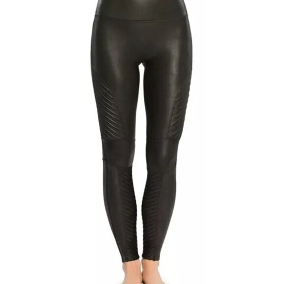 Spanx Black Moto Faux Leather Leggings High Waist- size Large - Picture 1 of 9